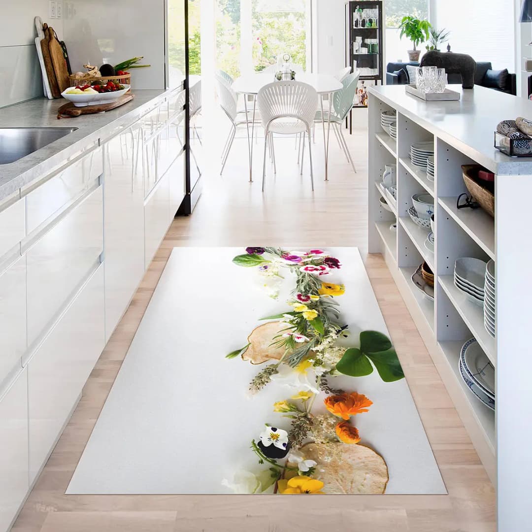 Vinylteppich Kräuter mit Essblüten | Mehrfarbig