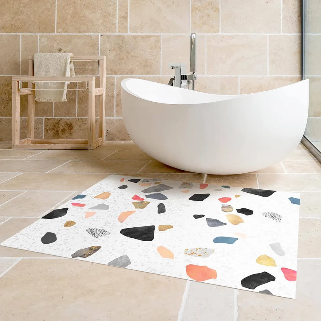 Vinylteppich Terrazzo mit Goldsteinchen | Weiß