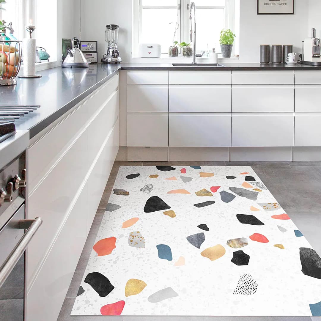 Vinylteppich Terrazzo mit Goldsteinchen | Weiß
