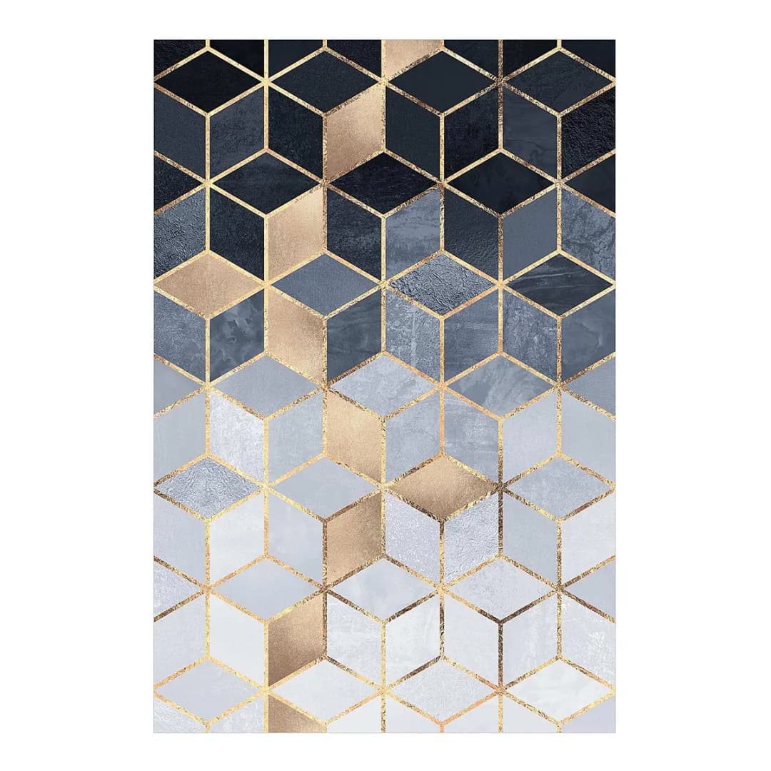 Vinylteppich Blau Weiß Goldene Geometrie 120 x 80cm Gold