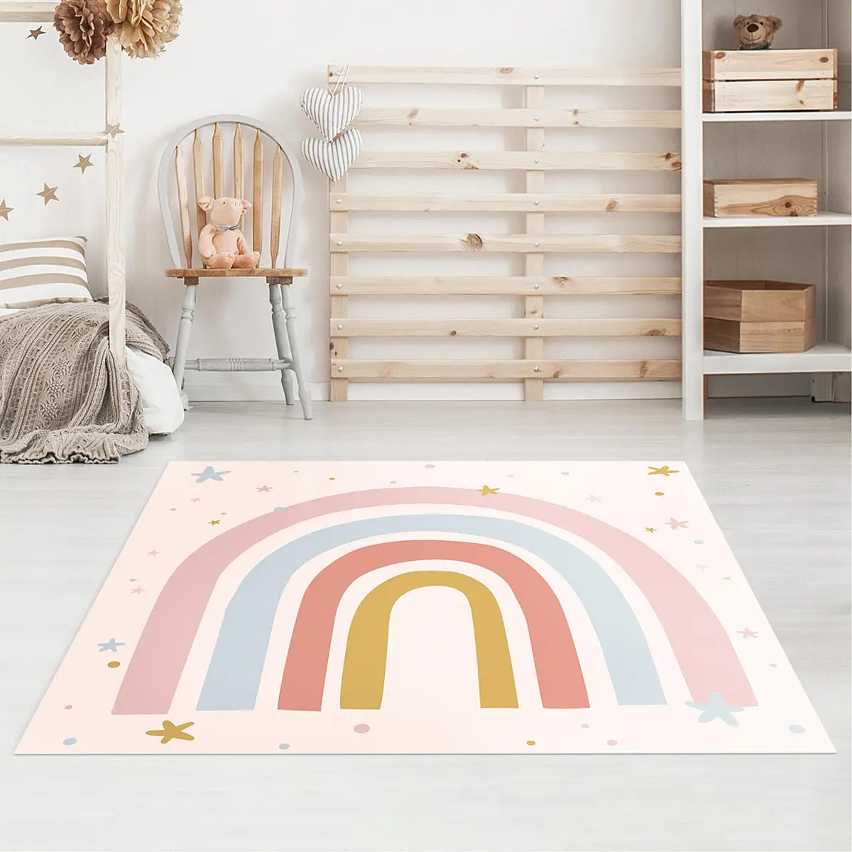 Vinylteppich Regenbogen mit Sternen | Mehrfarbig
