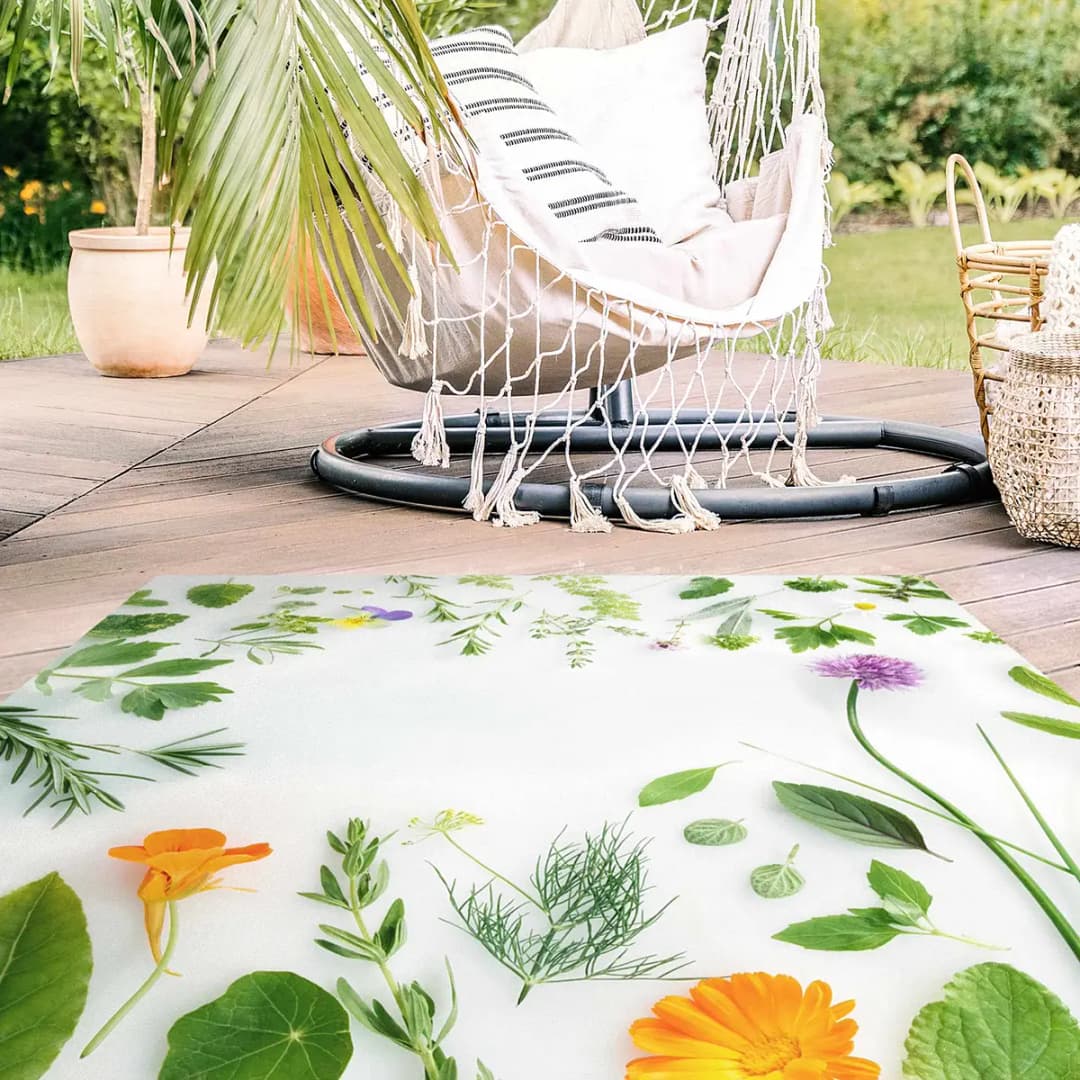 Vinylteppich Kräuter und Blüten 120 x 120cm Grün | Grün