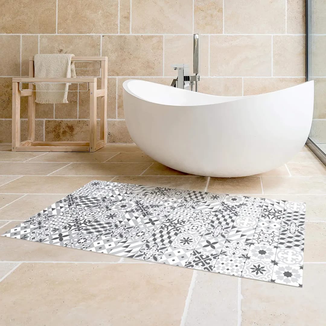 Vinylteppich Geometrischer Fliesenmix | Grau