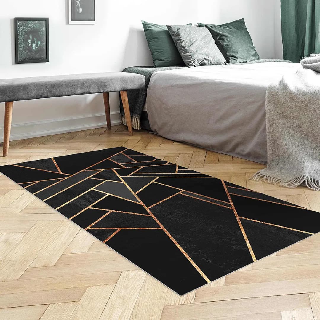 Vinylteppich Schwarze Dreiecke Gold 80 x 160cm Schwarz