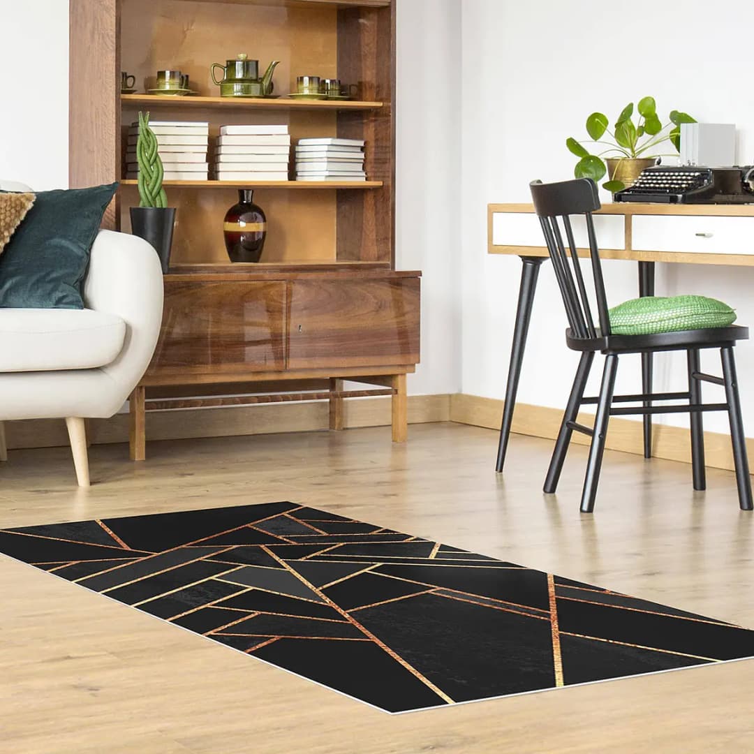 Vinylteppich Schwarze Dreiecke Gold 80 x 160cm Schwarz
