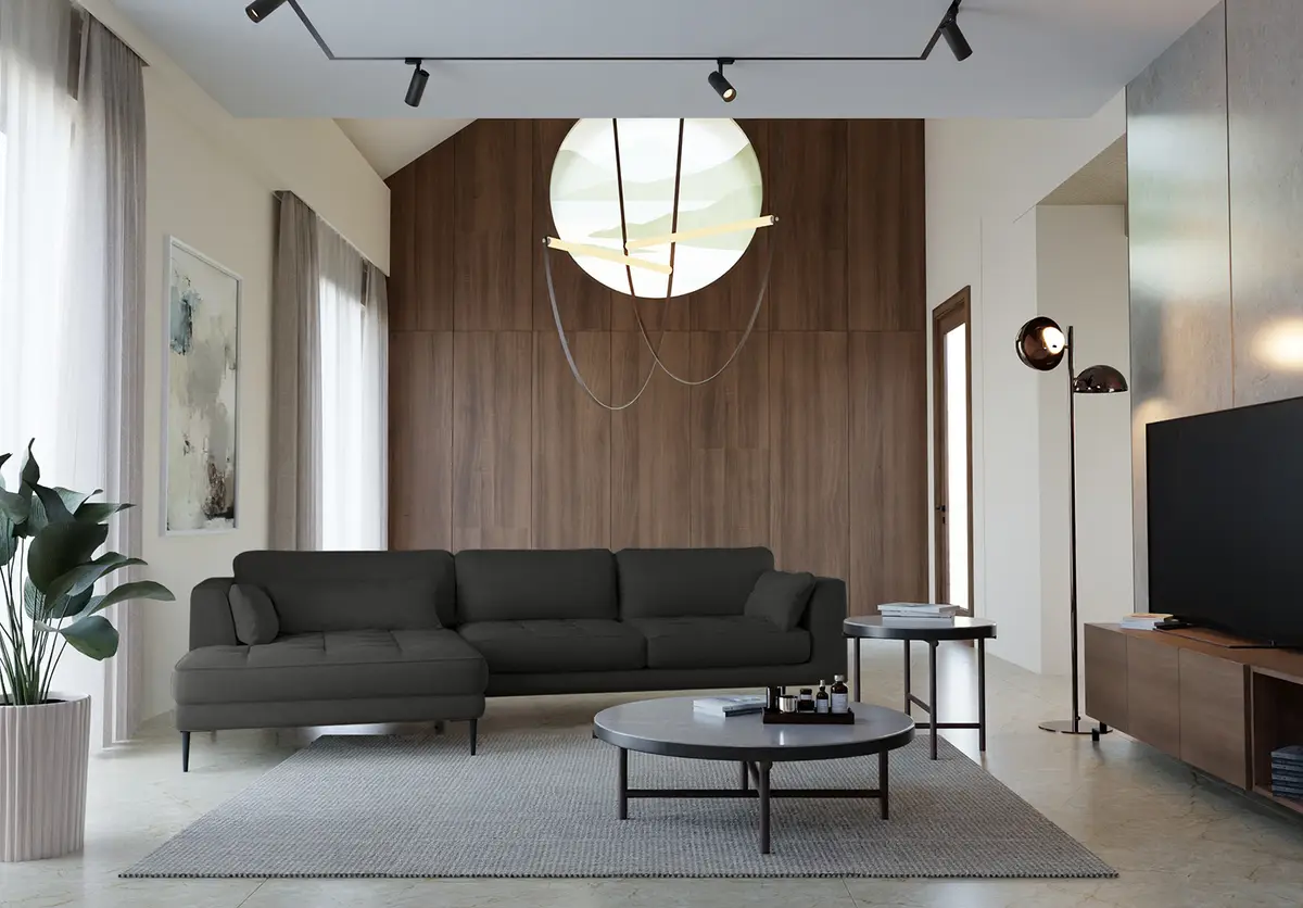 Ecksofa mit Longchair Grau Strukturstoff Kari | Grau