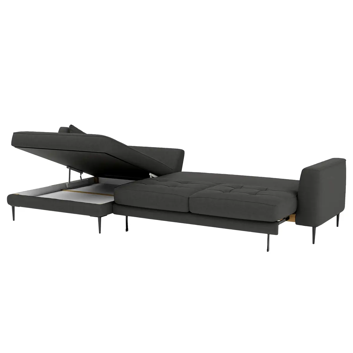 Ecksofa mit Longchair Grau Strukturstoff Kari | Grau