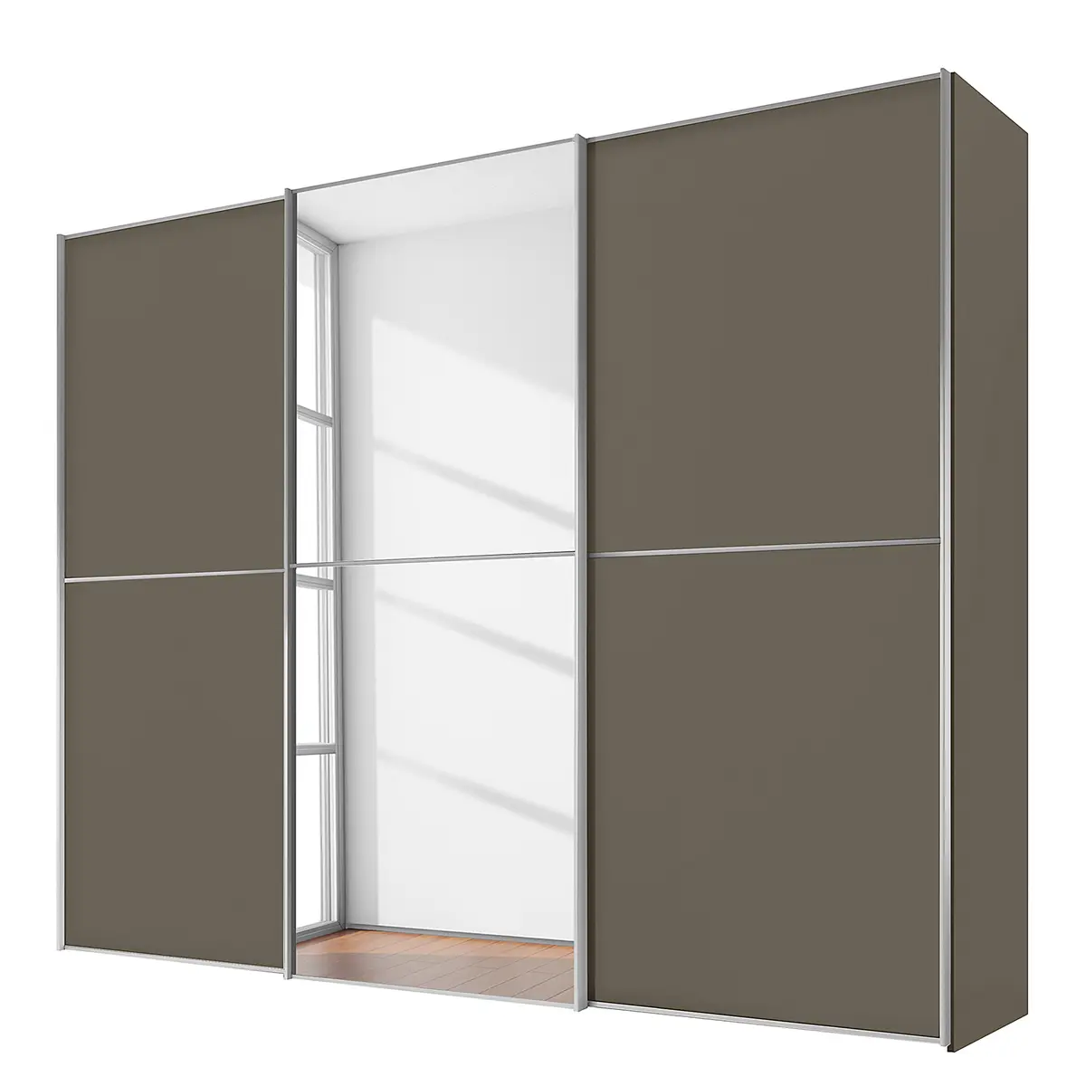 Schwebetürenschrank Typ B 280 x 240cm Braun/Taupe Basic Silber