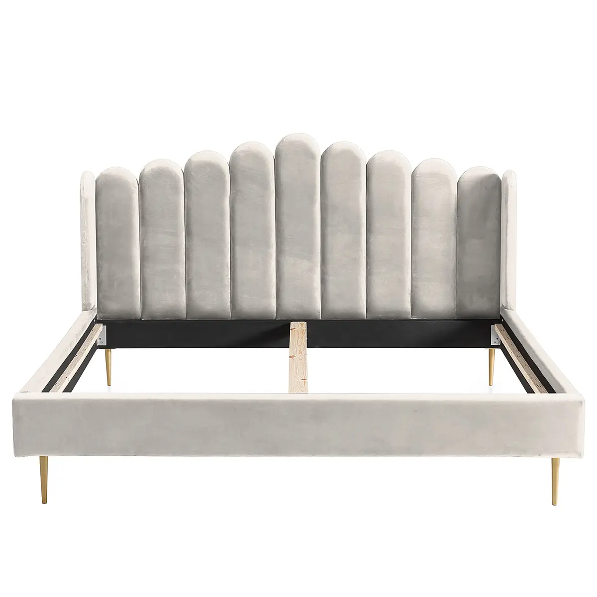 Polsterbett Kronach 180 x 200cm Samt Beige/Beige/Gold | Beige