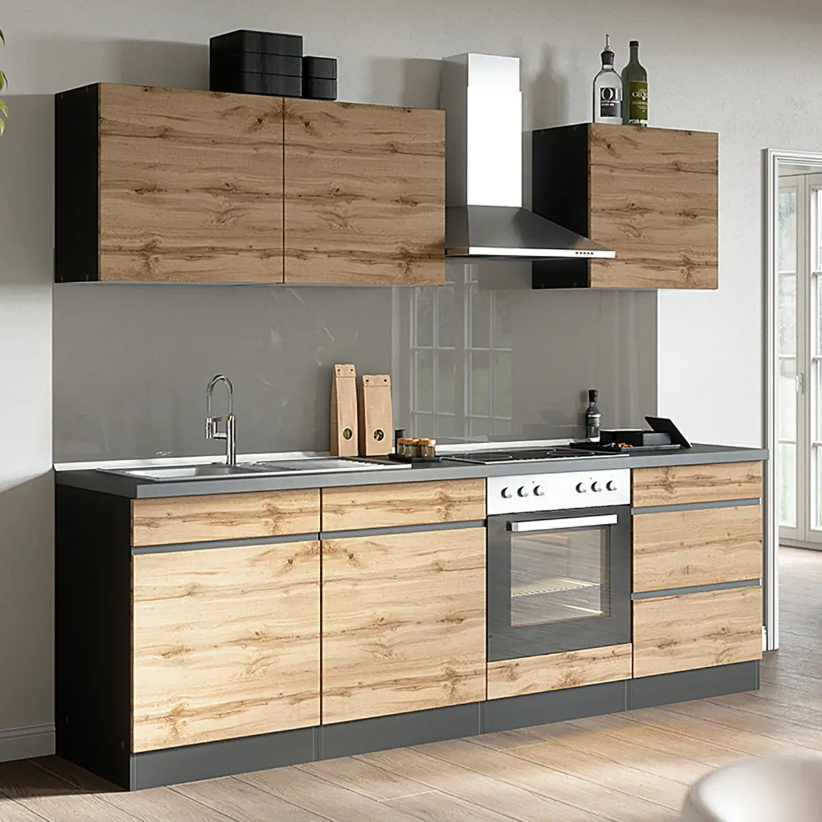 Küchenzeile Turin 240 cm | Holztöne