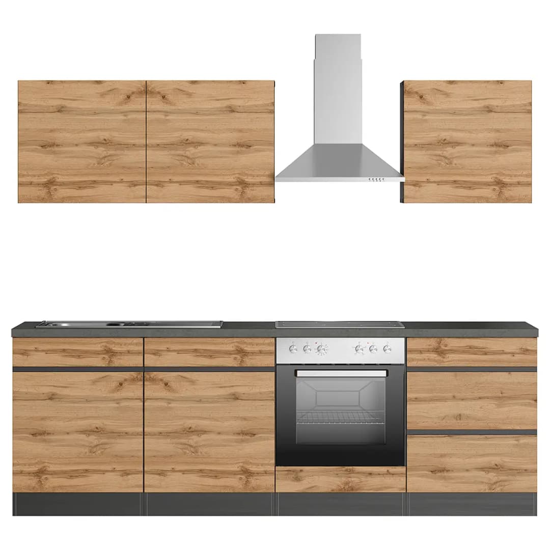Küchenzeile Turin 240 cm | Holztöne