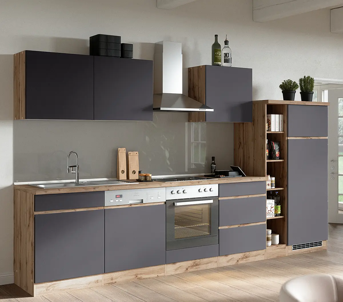 Küchenzeile Turin Kombi B 330cm | Braun