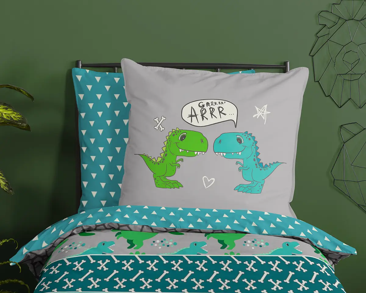 Kinderbettwäsche Dinosaurier 135 x 200cm | Mehrfarbig