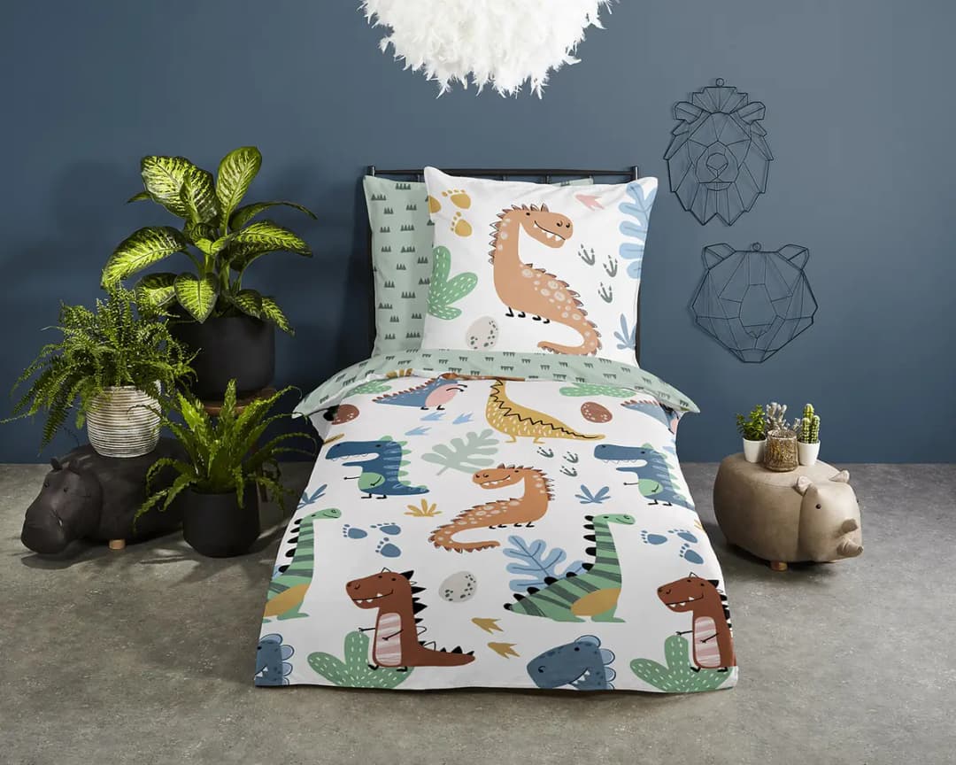Kinderbettwäsche Dino 135 x 200cm Multicolor | Mehrfarbig