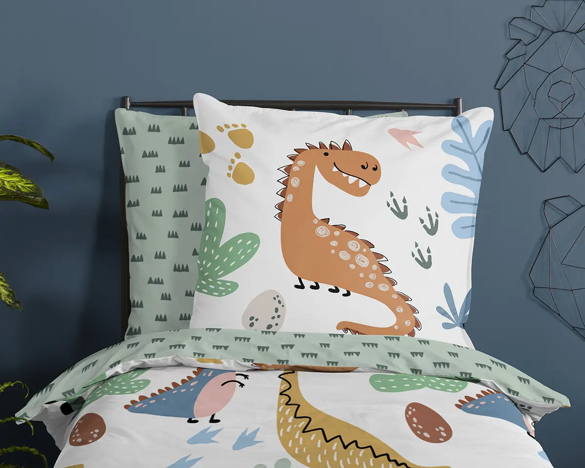 Kinderbettwäsche Dino 135 x 200cm Multicolor | Mehrfarbig