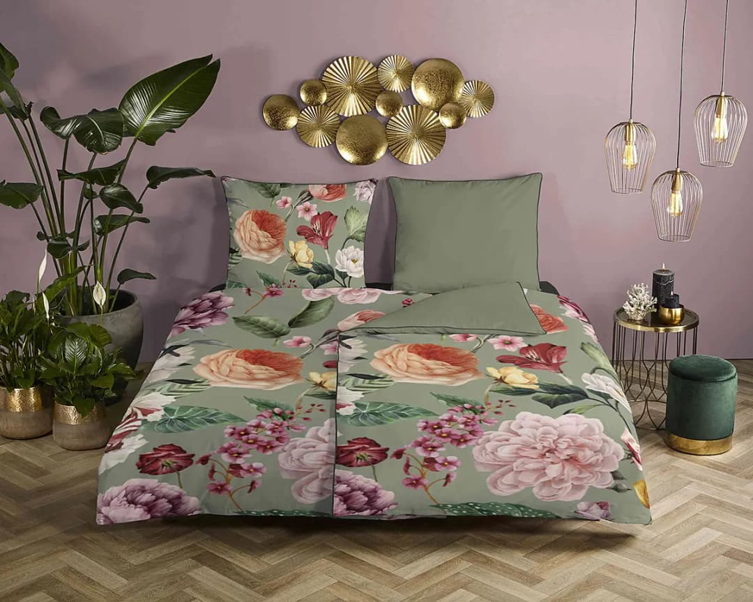 Renforce Bettwäsche Fiori | Grün