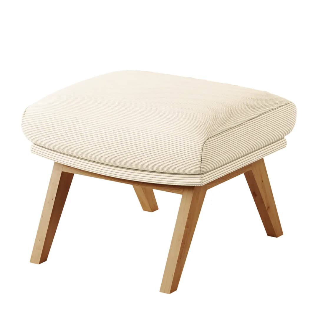 Polsterhocker mit Holzfüßen | Beige