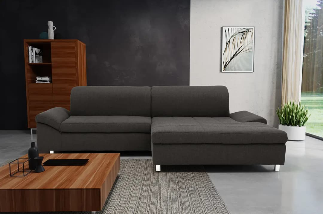 Ecksofa Altomna mit Longchair Grau Webstoff Cody | Grau