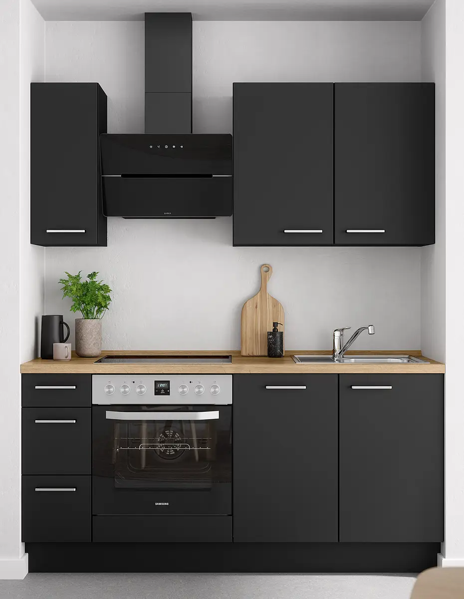Küchenzeile High-Line Touch Variante A 180cm | Schwarz