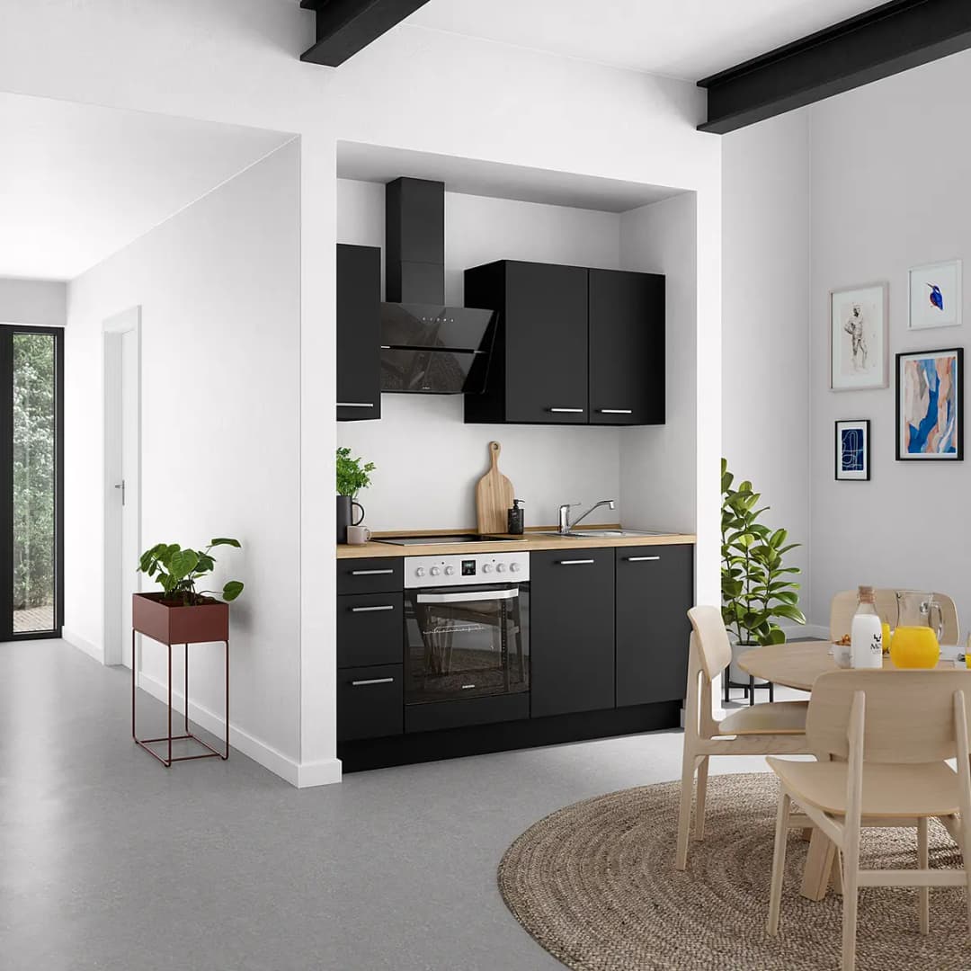 Küchenzeile High-Line Touch Variante A 180cm | Schwarz