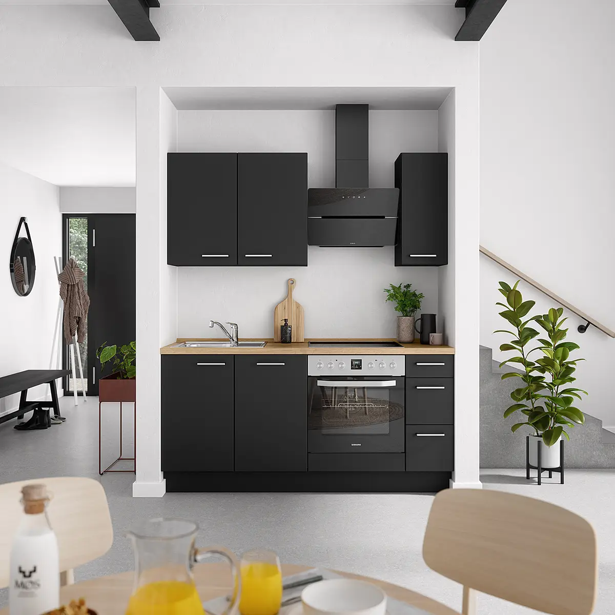 Küchenzeile High-Line Touch Variante A | Schwarz
