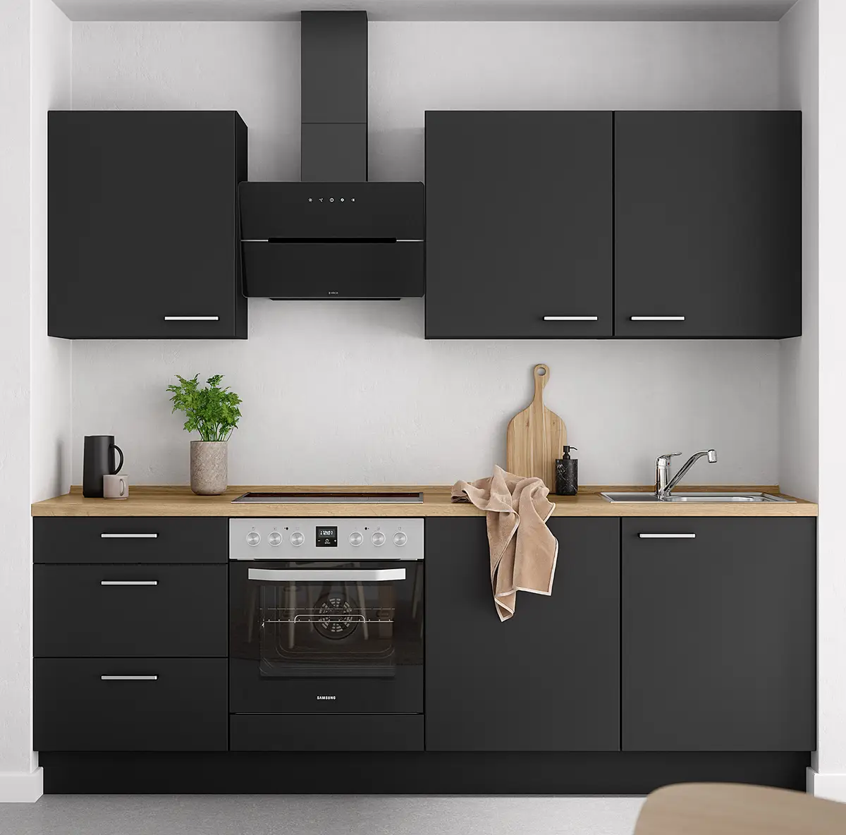 Küchenzeile High-Line Touch Variante C 240cm | Schwarz