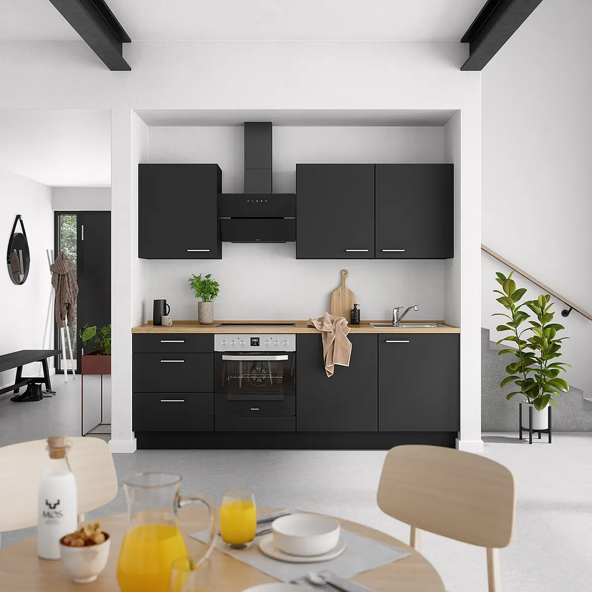 Küchenzeile High-Line Touch Variante C | Schwarz