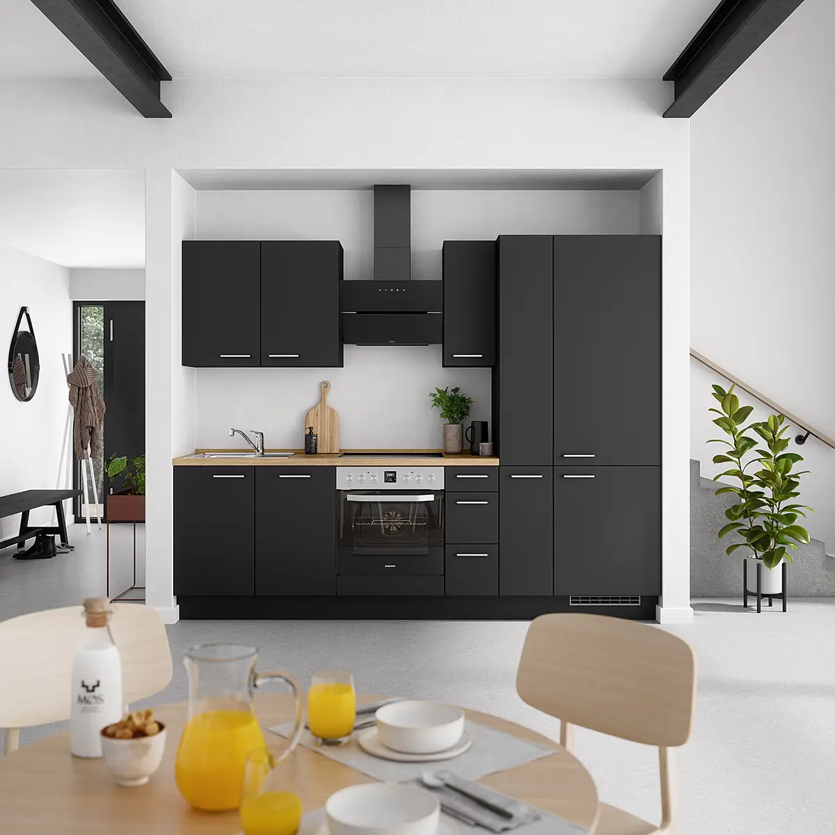 Küchenzeile High-Line Touch Variante A | Schwarz