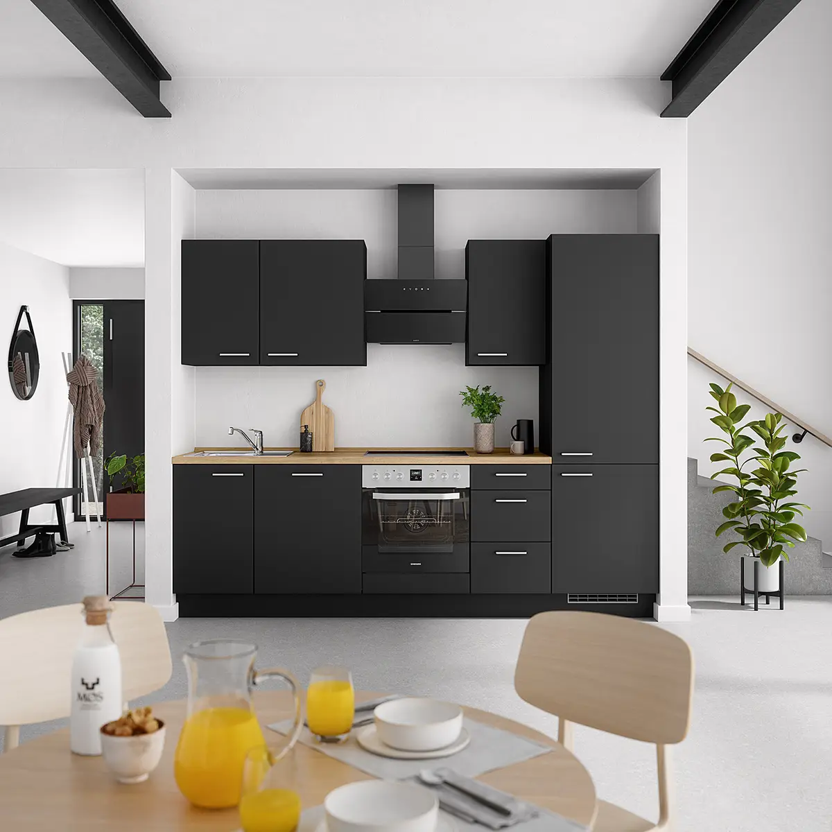 Küchenzeile High-Line Touch Variante B 270cm | Schwarz