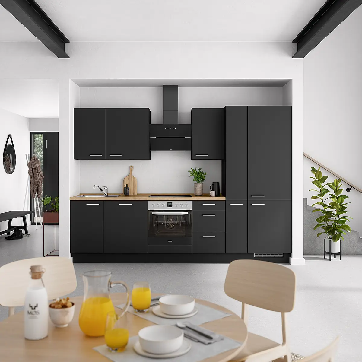 Küchenzeile High-Line Touch Variante B | Schwarz