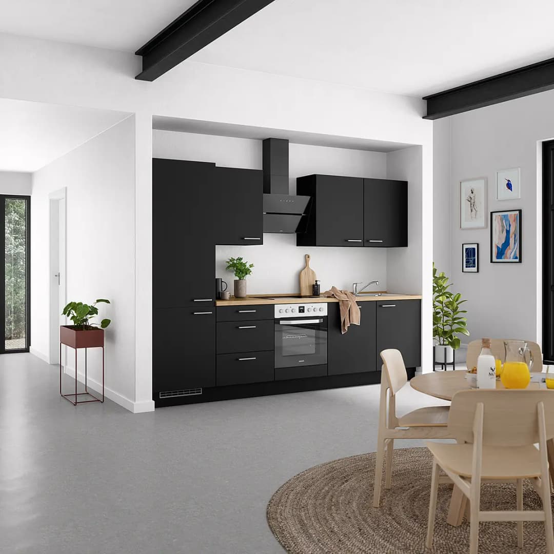 Küchenzeile High-Line Touch Variante C 300cm | Schwarz