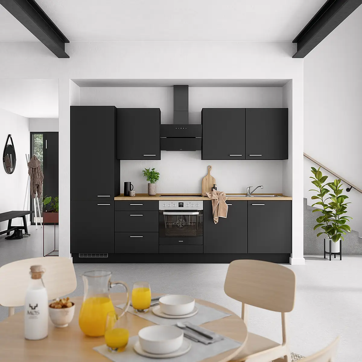 Küchenzeile High-Line Touch Variante C 300cm | Schwarz