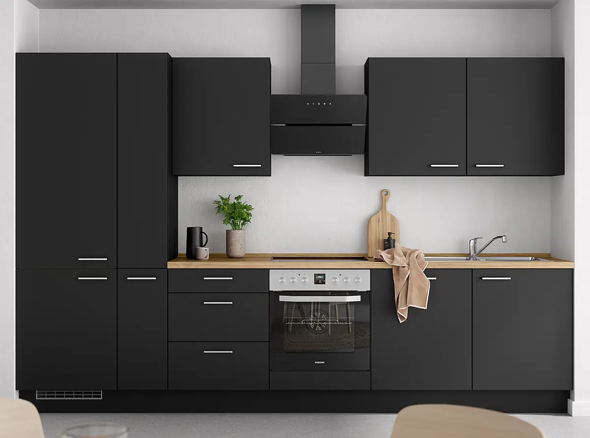 Küchenzeile High-Line Touch Variante C 330cm | Schwarz