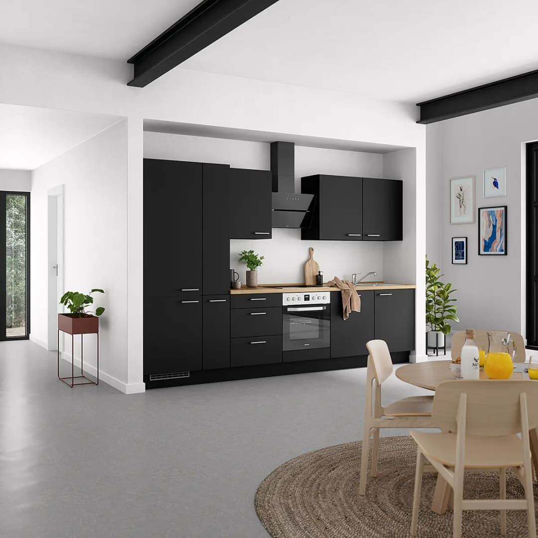 Küchenzeile High-Line Touch Variante C 330cm | Schwarz