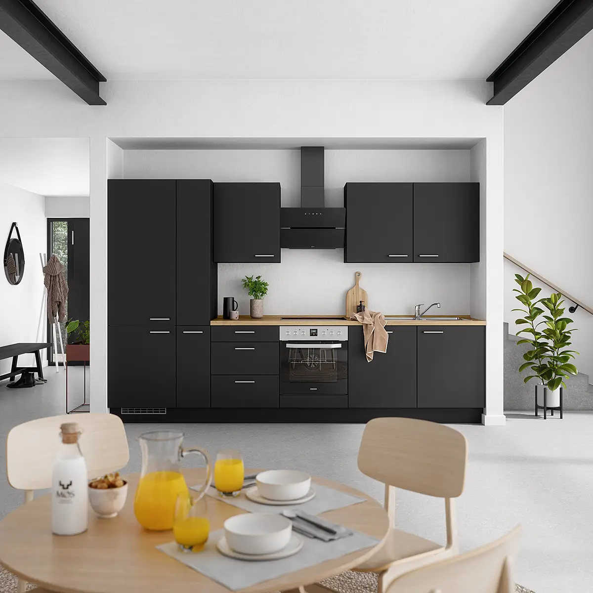 Küchenzeile High-Line Touch Variante C 330cm | Schwarz