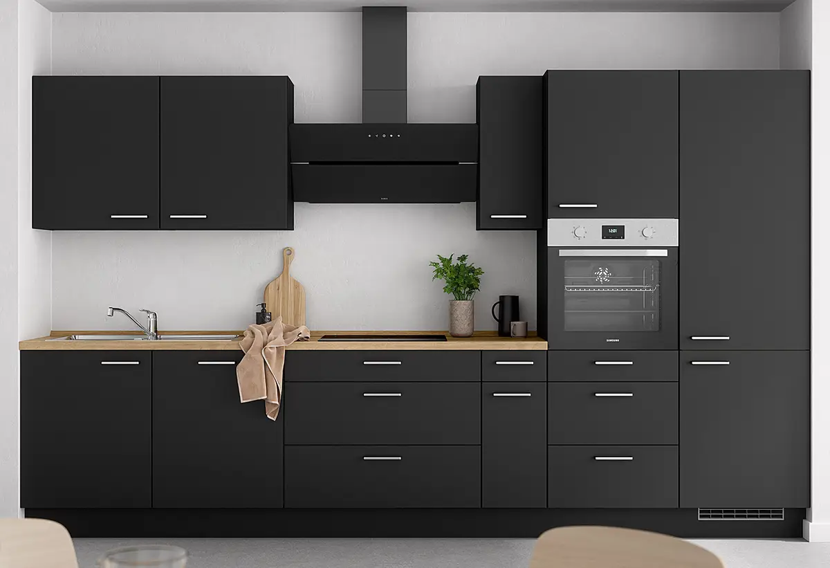 Küchenzeile High-Line Touch Variante D 360cm | Schwarz