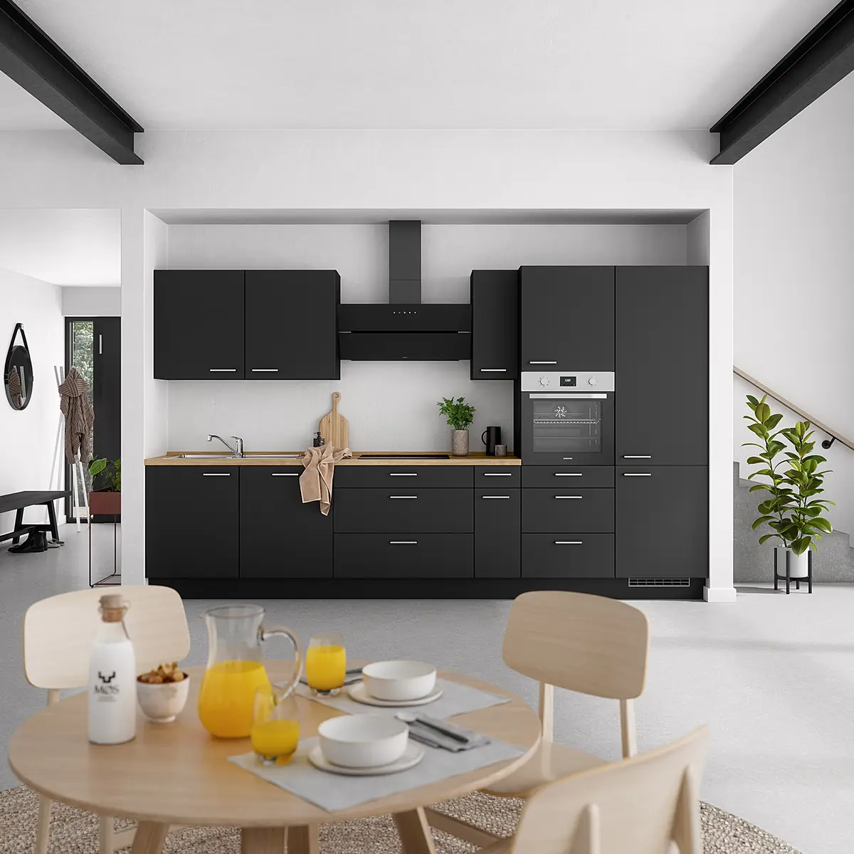Küchenzeile High-Line Touch Variante D 360cm | Schwarz