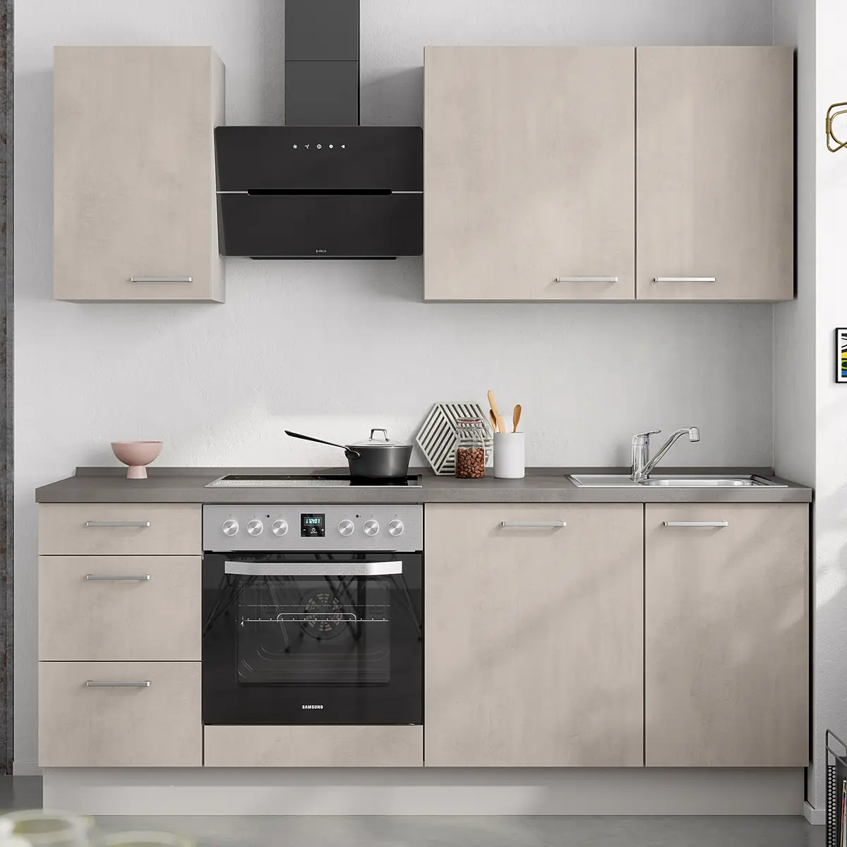 Nobilia Küchenzeile Riva Kombi B 210cm links Grau/Beton Hell mit