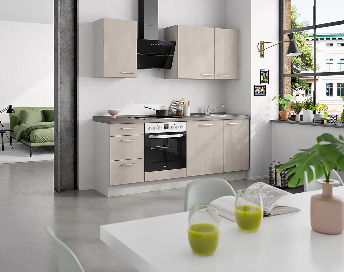 Nobilia Küchenzeile Riva Kombi B 210cm links Grau/Beton Hell mit