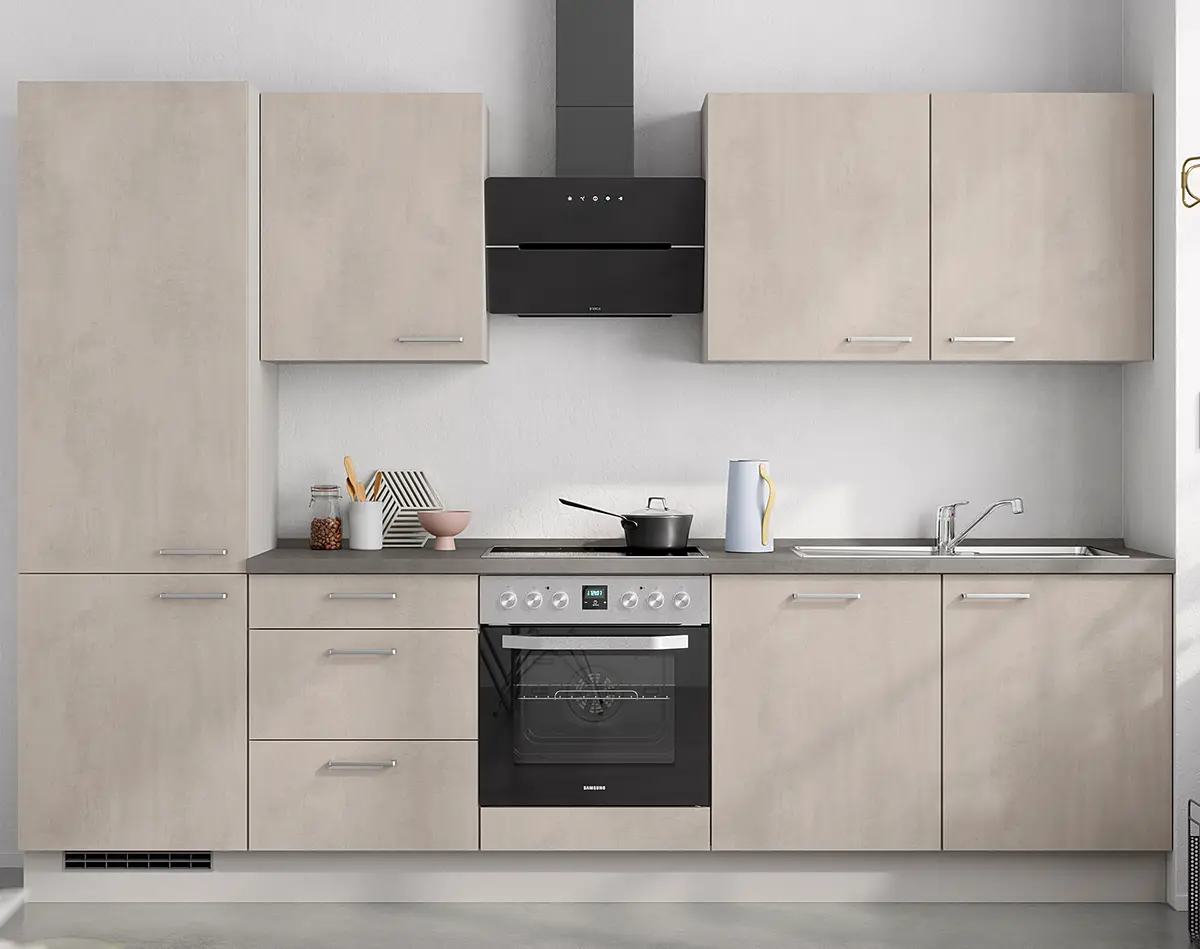 Küchenzeile High-Line Riva Kombi C 300cm Ausrichtung links Grau/Beton
