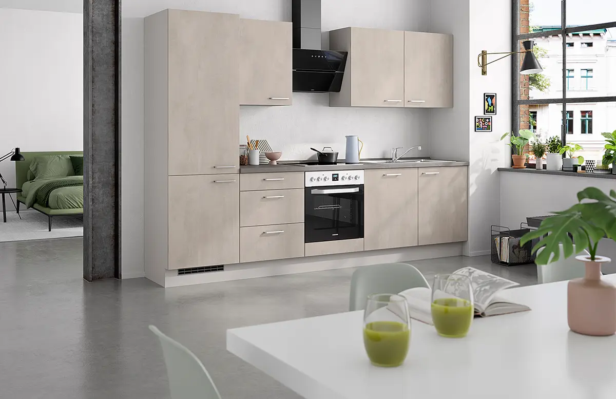 Küchenzeile High-Line Riva Kombi C 300cm Ausrichtung links Grau/Beton