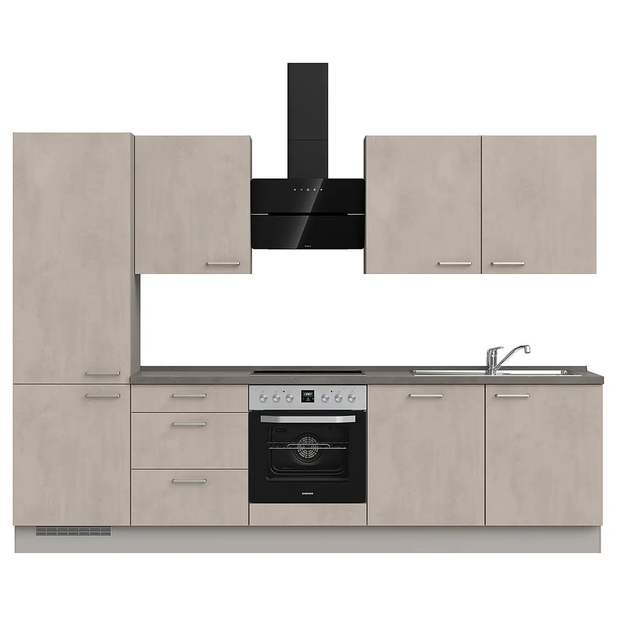 Küchenzeile High-Line Riva Kombi C 300cm Ausrichtung links Grau/Beton