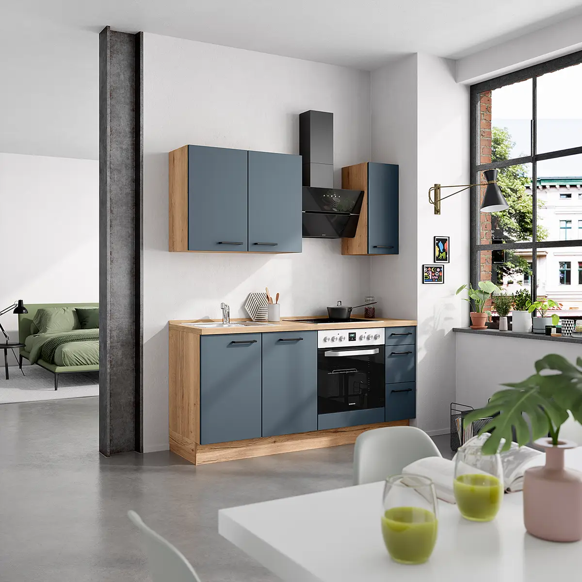 Küchenzeile High-Line Easytouch Kombi A | Blau