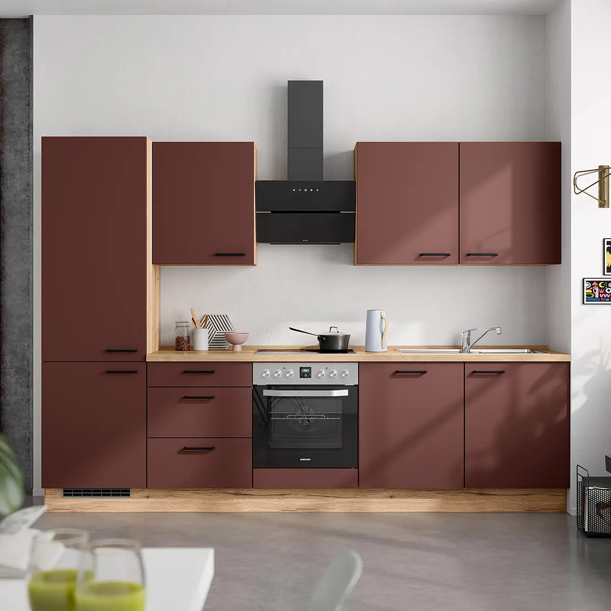 Küchenzeile High-Line Easytouch Kombi C 300cm | Rot