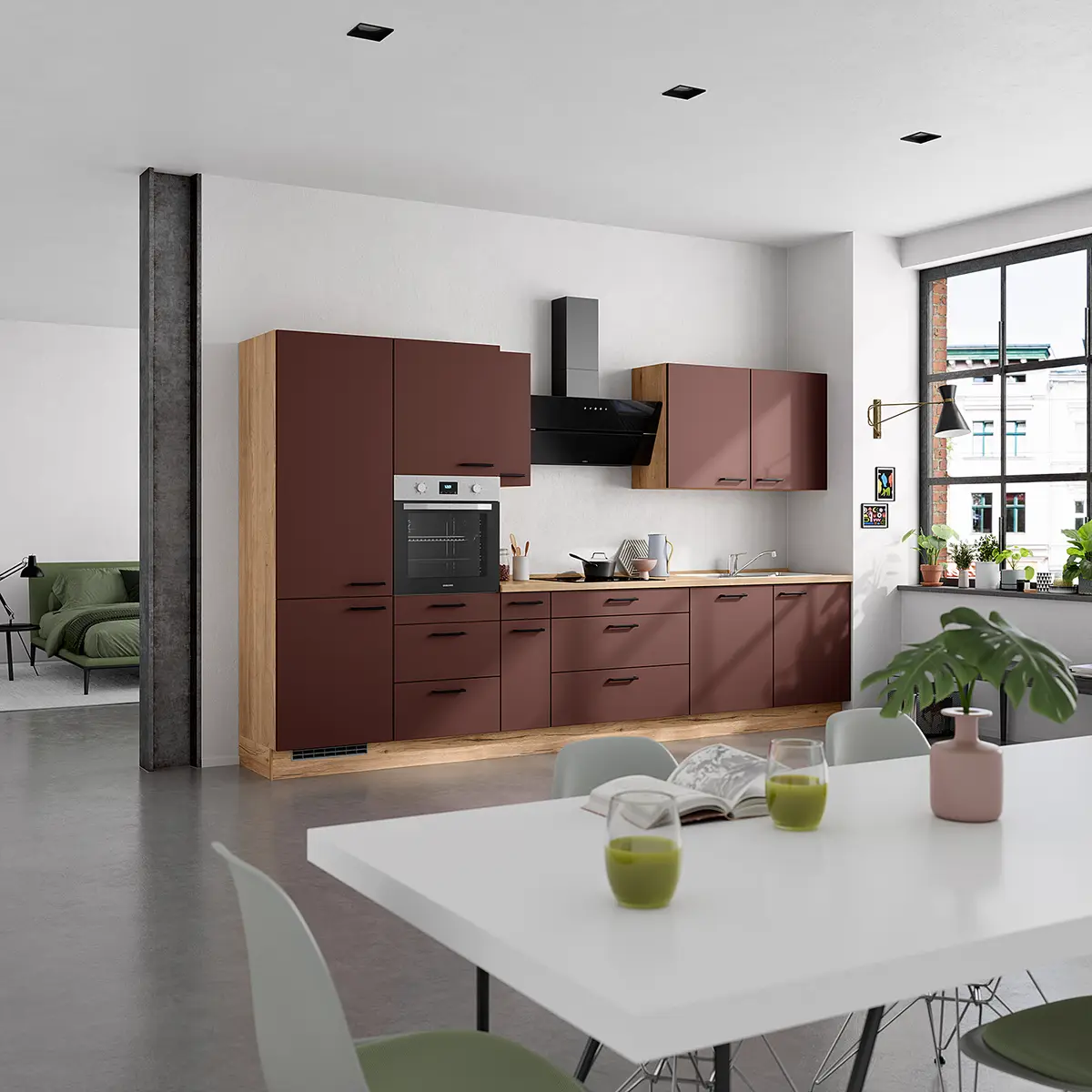Küchenzeile High-Line Easytouch Kombi D 360cm Ausrichtung | Rot