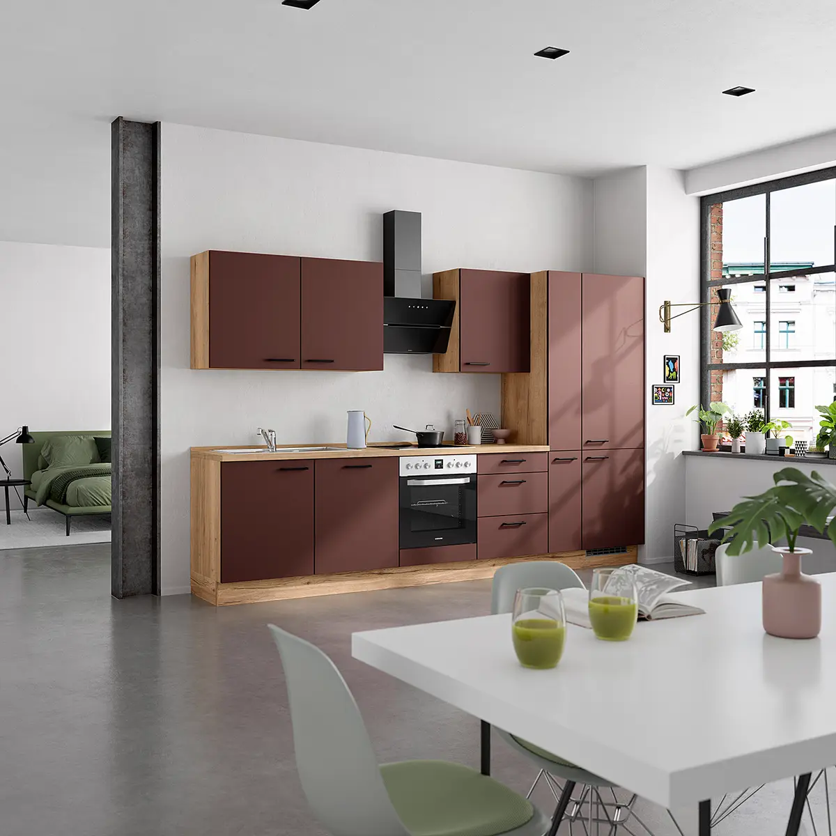 Küchenzeile High-Line Easytouch Kombi C 330cm Ausrichtung | Rot