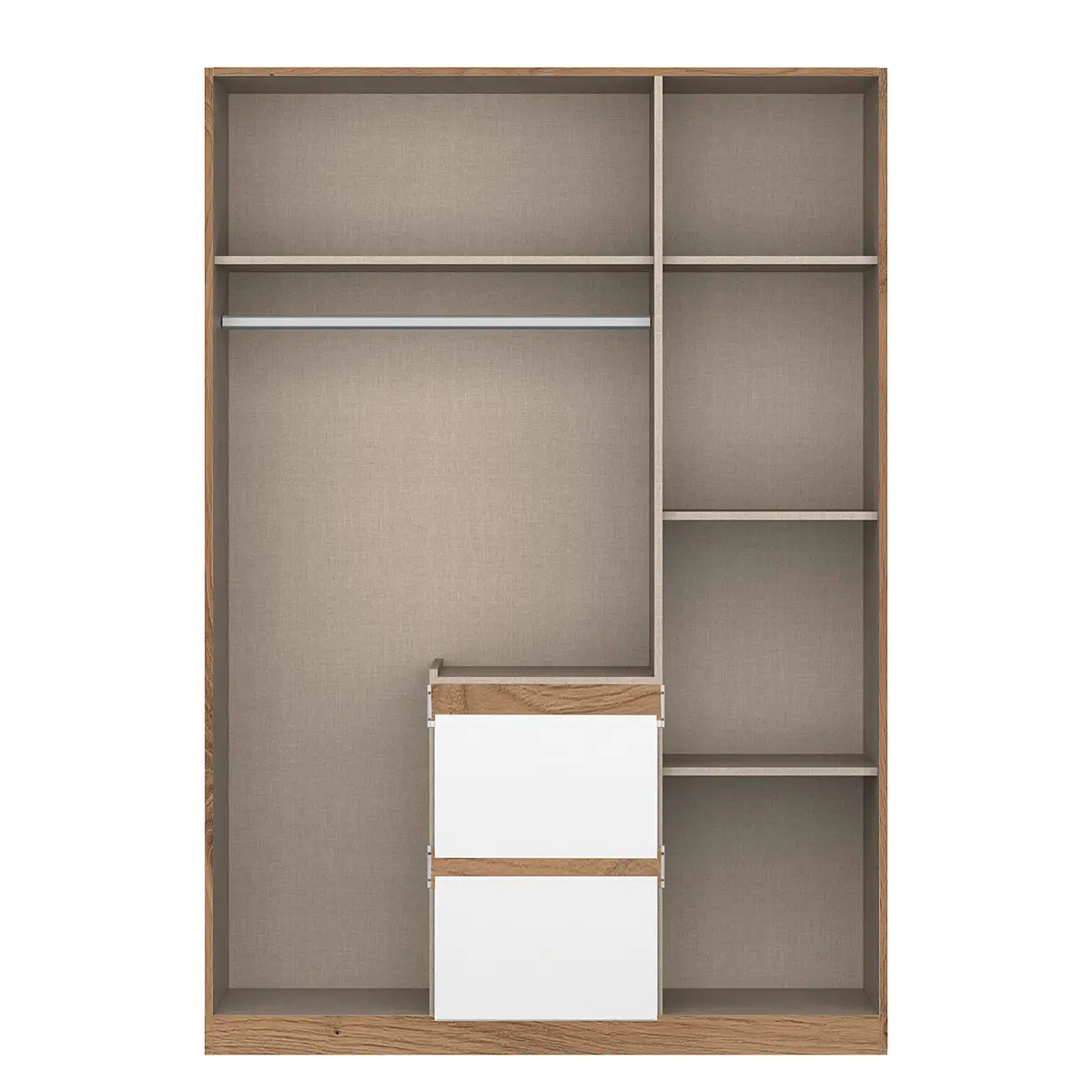 Drehtürenschrank ohne Spiegeltür 136cm Weiß/Alpinweiß/Eiche
