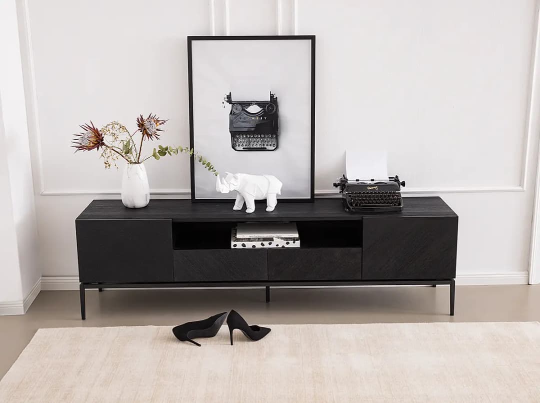 TV-Lowboard mit Schubladen | Schwarz