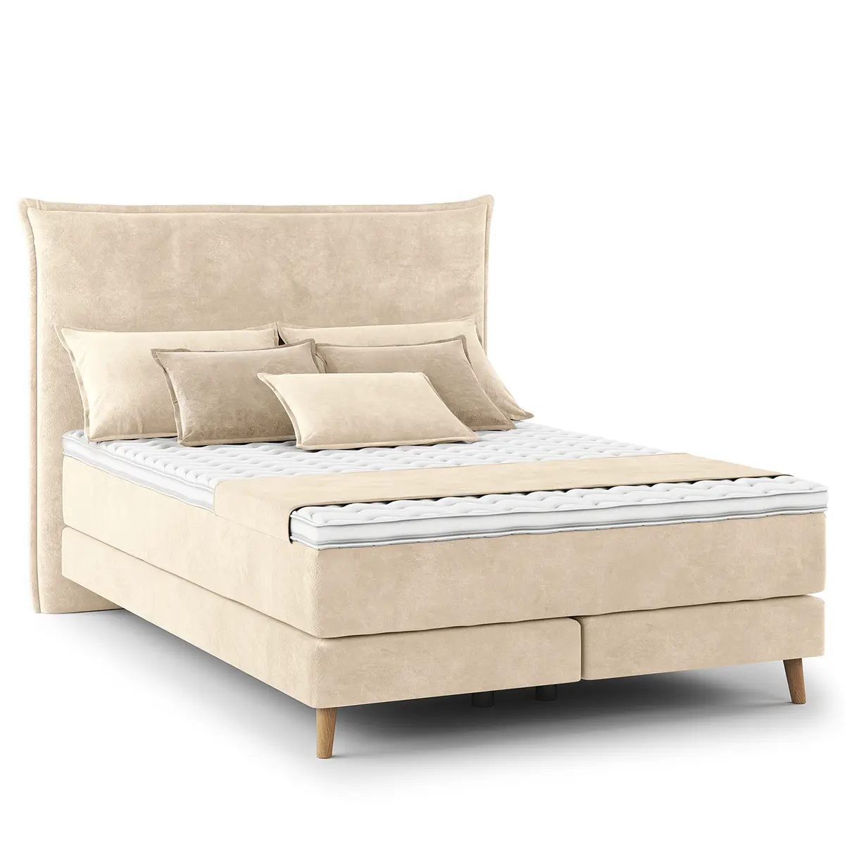 Boxspringbett Klassisch 140 x 200cm Samt Vaia Beige/Creme H2