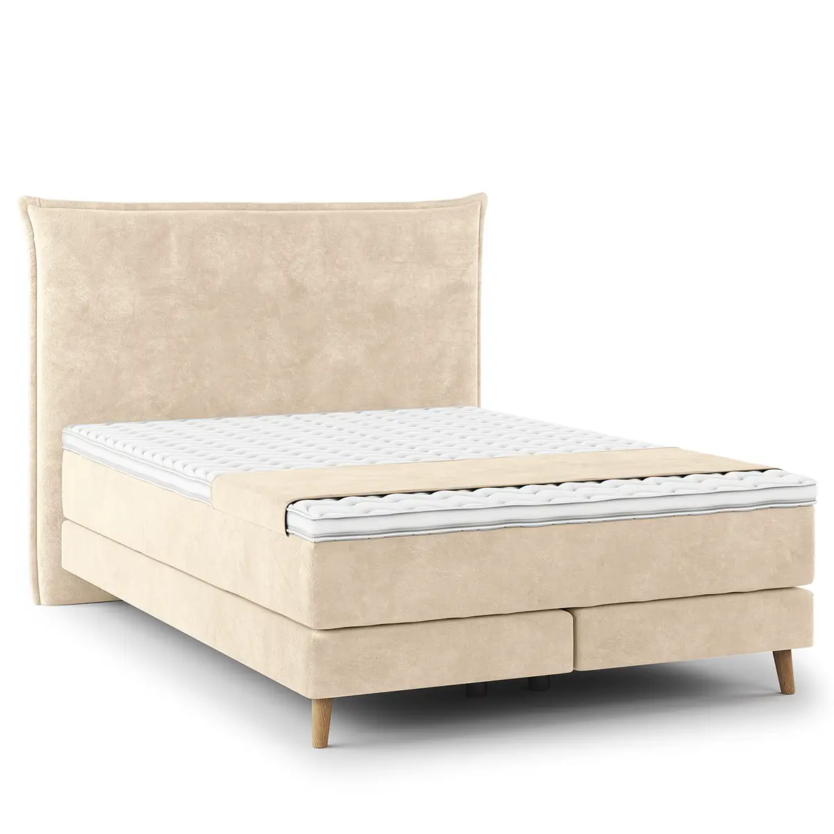 Boxspringbett Klassisch 140 x 200cm Samt Vaia Beige/Creme H2